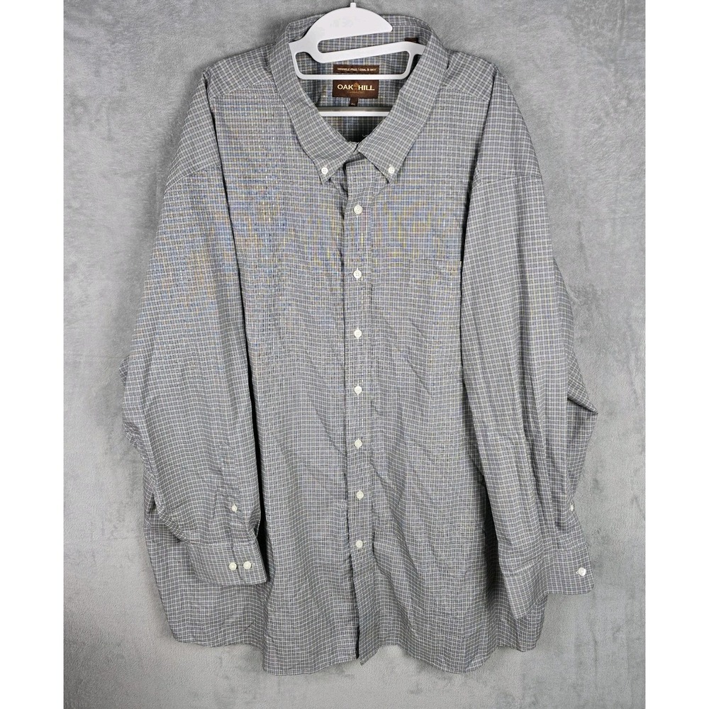 Oak Hill Mens 4XL Plaid Button Down Shirt Blue Gray Wrinkle Free Long Sleeve